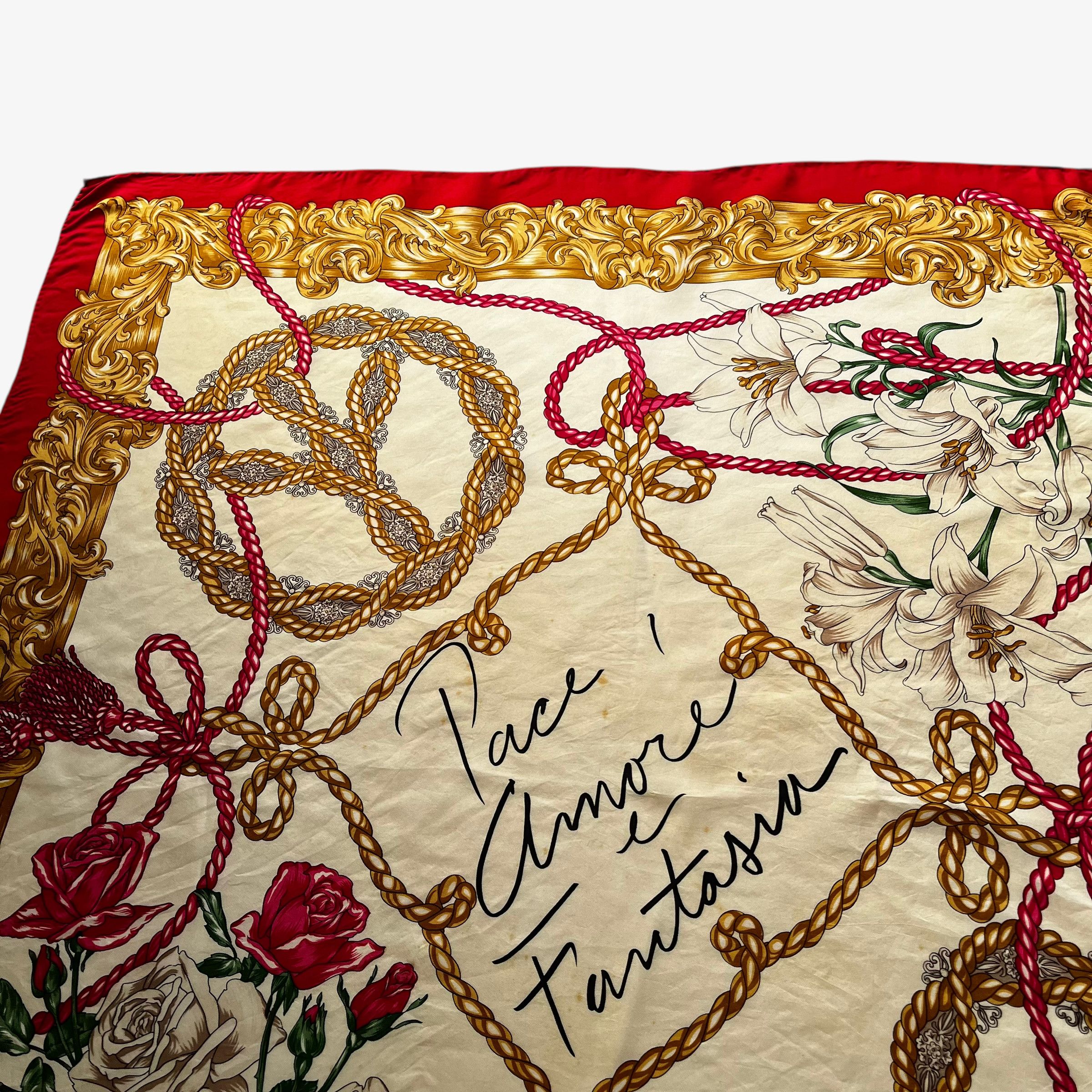 Moschino Vintage 90s Moschino Peace Baroque & Floral Print Silk Scarf Size ONE SIZE - 3 Thumbnail