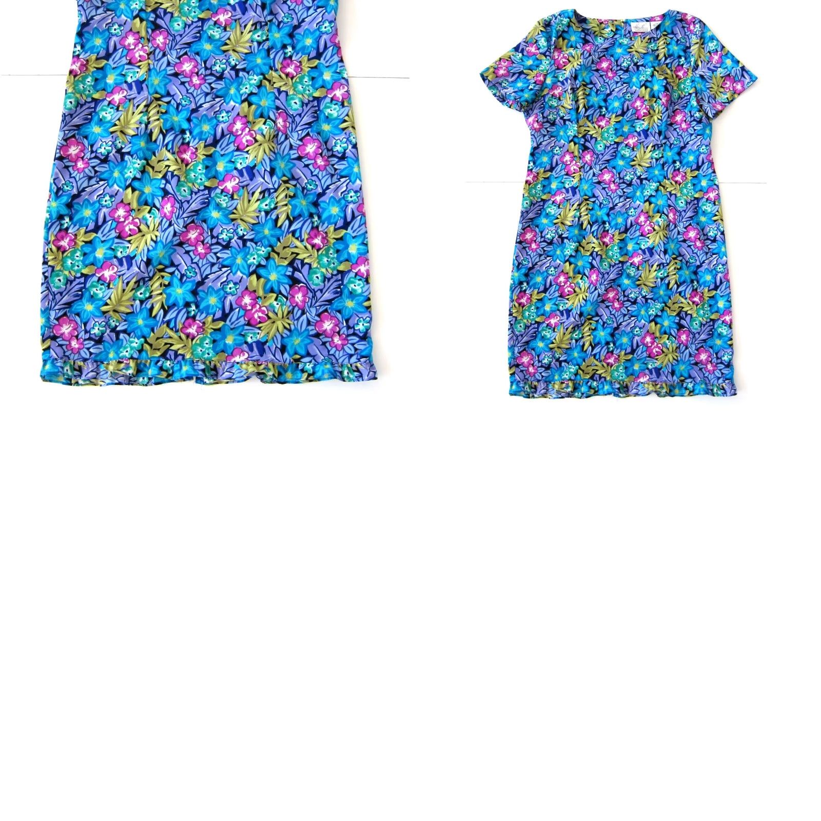 Lee VINTAGE Kathie Lee Collection Pink Floral Short Sleeve Tunic Dress 14 Green Blue Yellow Zipper Knee Length Casual Formals 90s? Size 36" / US 14 / IT 50 - 8 Thumbnail
