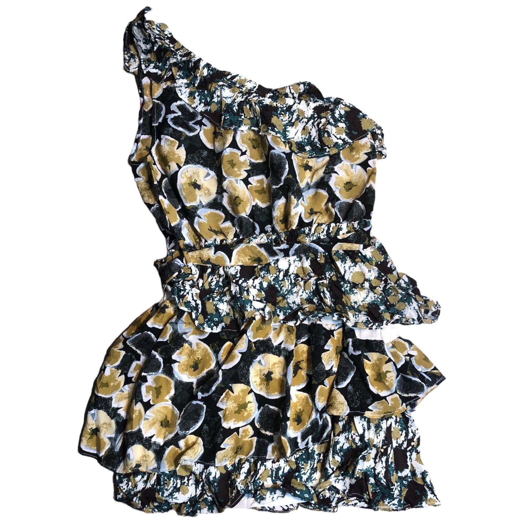 Vintage NWT Hot & Delicious Floral Mini Dress Womens S Yellow 3/4 Bell Sleeve Halter Elastic Waist Ruffle Trim Bohemian Size S / US 4 / IT 40 - 2 Thumbnail