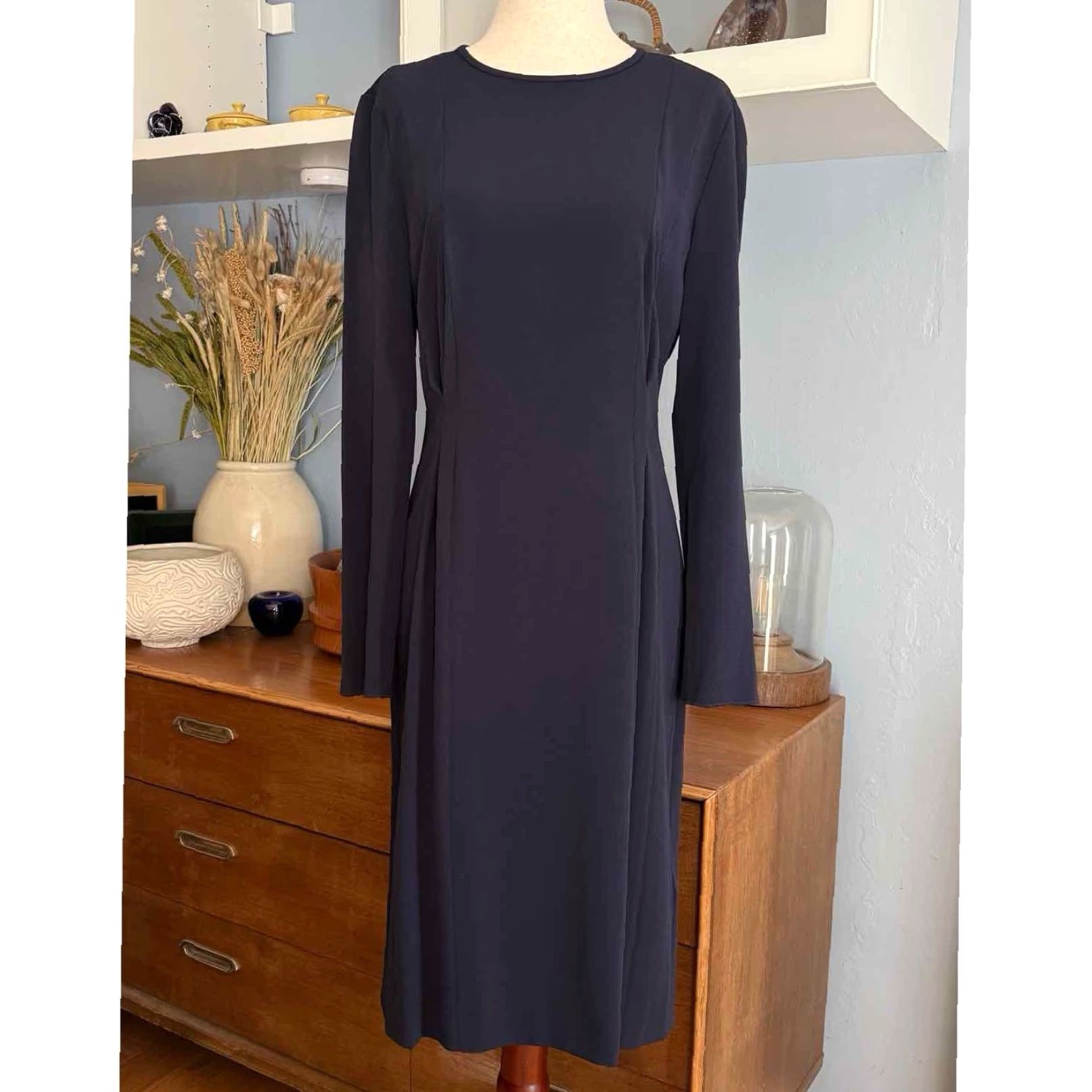 Vintage VINTAGE L.K. Bennett Navy Crepe Jessica Dress Sheath Size US 6 Size M / US 6-8 / IT 42-44 - 3 Thumbnail