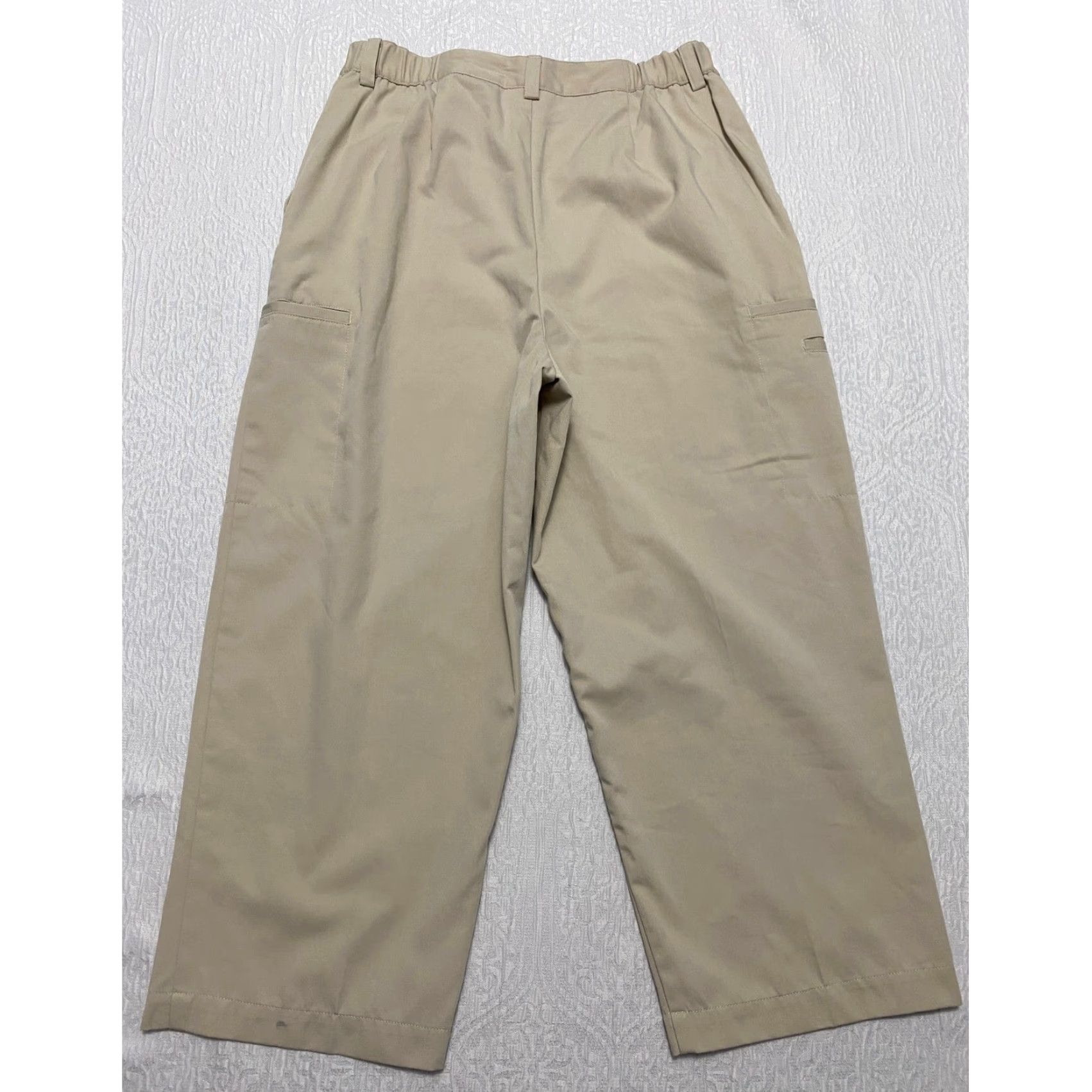 Vintage Studio Works Wide-Leg Capri Pants Women's Beige 8 Casual Relaxed Fit Twill Pockets Elastic Waist Lightweight Baggy Size 30" / US 8 / IT 44 - 2 Thumbnail
