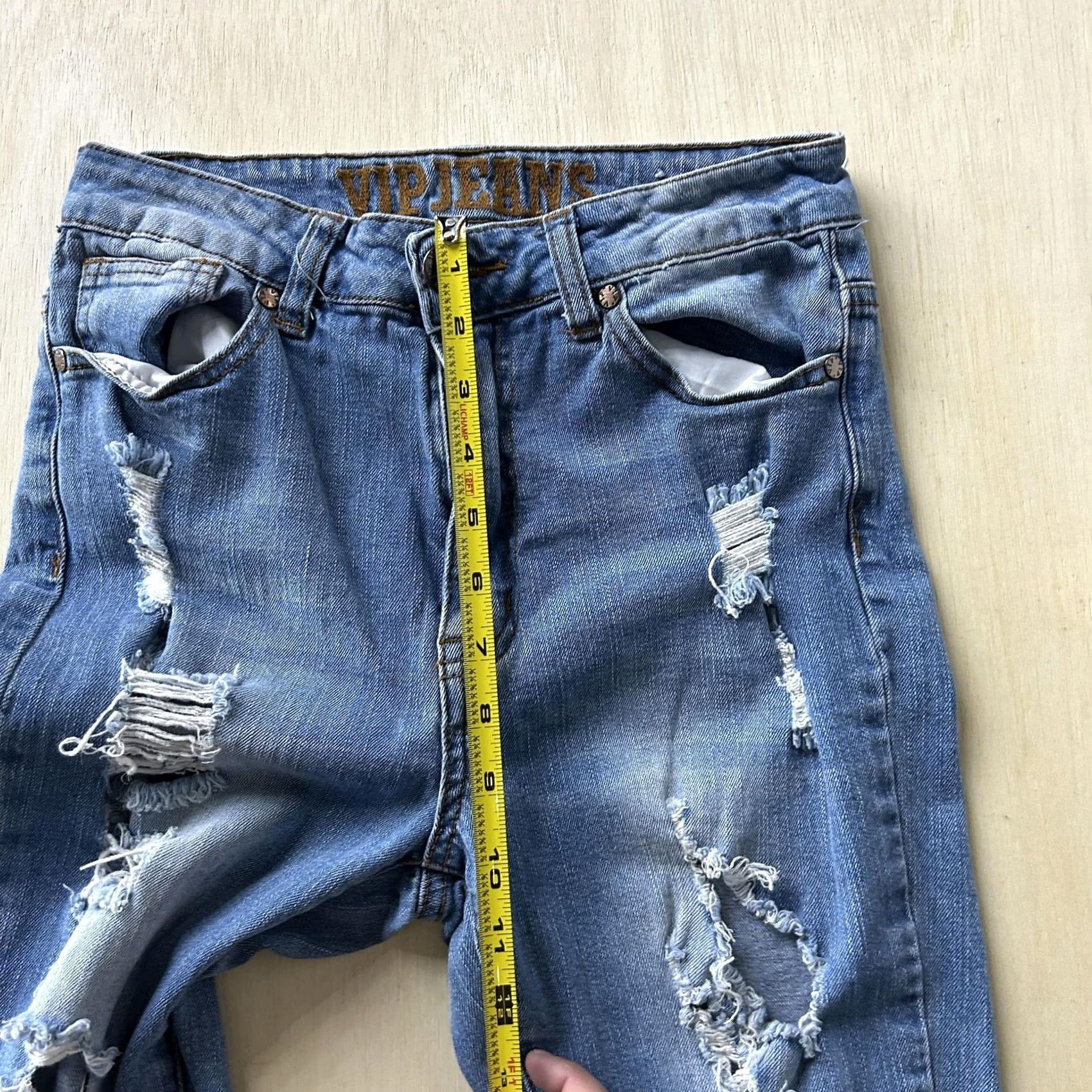 Vintage VIP Jeans Skinny Jeans Juniors 26x28 Mid Rise Medium Wash Blue Distressed Denim Slim Five-Pocket Size 27" / US 4 / IT 40 - 7 Thumbnail