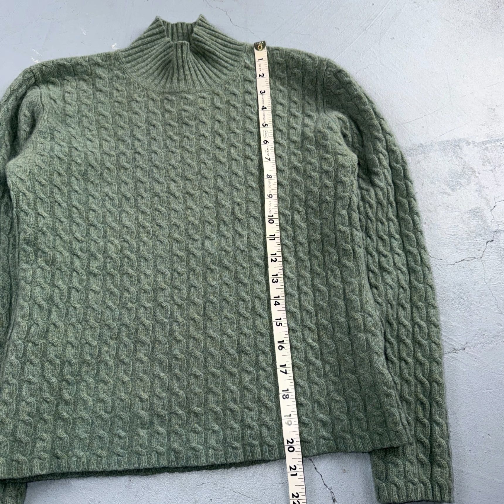 Ralph Lauren VINTAGE Lauren Ralph Lauren Womens M Peplum Green Cable Knit Sweater Wool Cashmere Angora Mock Neck Long Sleeve Pullover Regular Knit USA 90s Womens Size M / US 6-8 / IT 42-44 - 3 Thumbnail