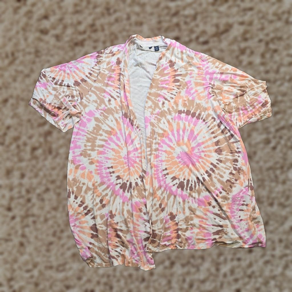 Lands' End Lands' End Cardigan Womens 3X Pink Beige Tie Dye Open Front Boho Casual Knit Sweater Cardigan 3X Womens Mens Girls Size XXL / US 16-18 / IT 52-54 - 1 Thumbnail