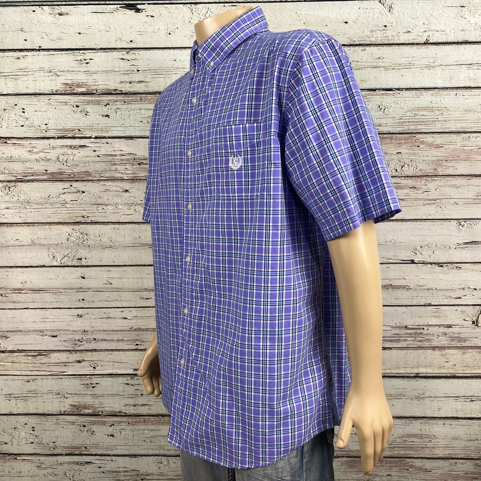 Chaps Chaps Purple Blue Plaid Button Front Shirt XXL Short Sleeve Size US XXL / EU 58 / 5 - 2 Thumbnail