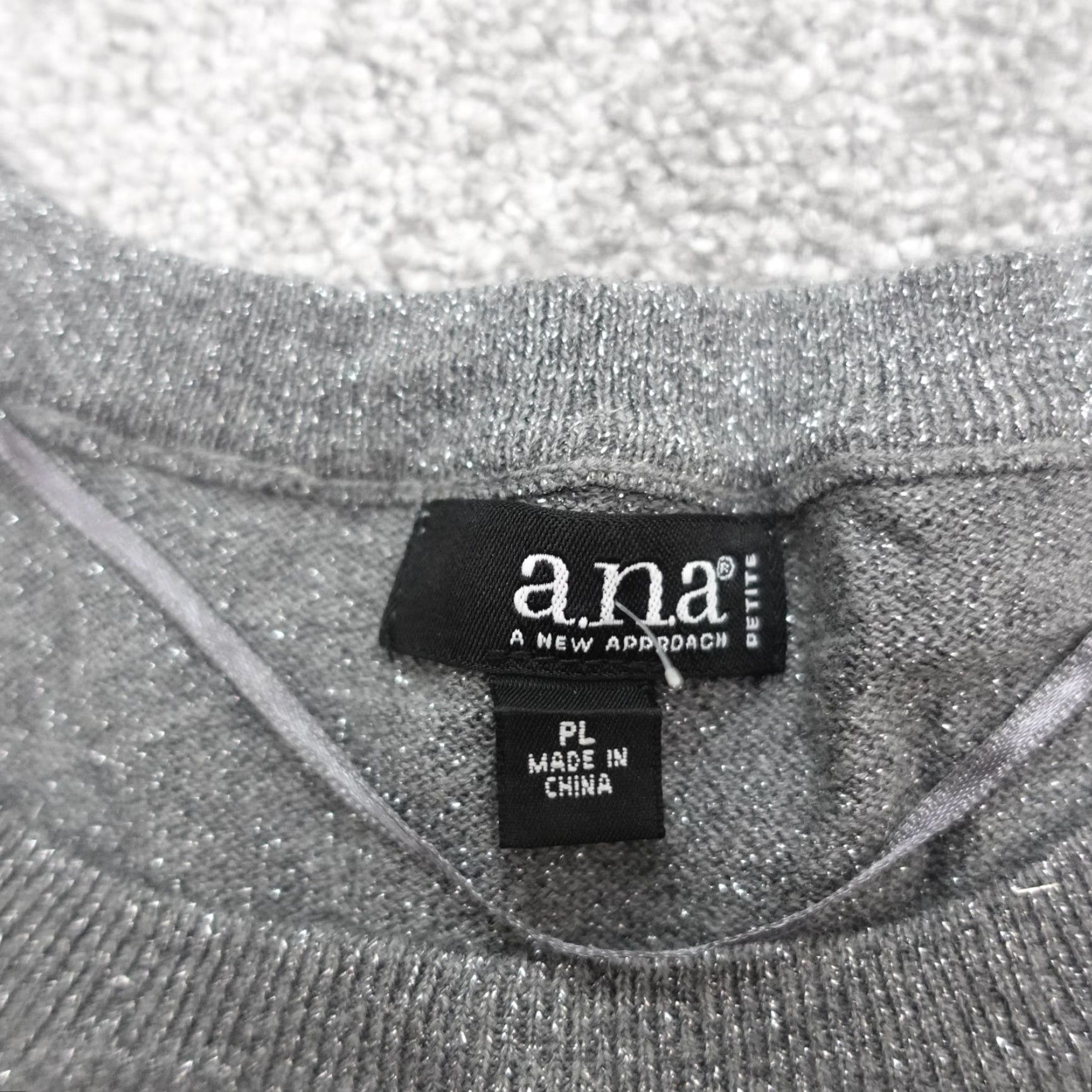 Vintage A.N.A. A New Approach Sweater Womens PL Gray Metallic Crew Neck Pullover NWT Knit Cotton Polyester Glitter All Seasons Regular Petite Womens Sweater Size L / US 10 / IT 46 - 6 Thumbnail