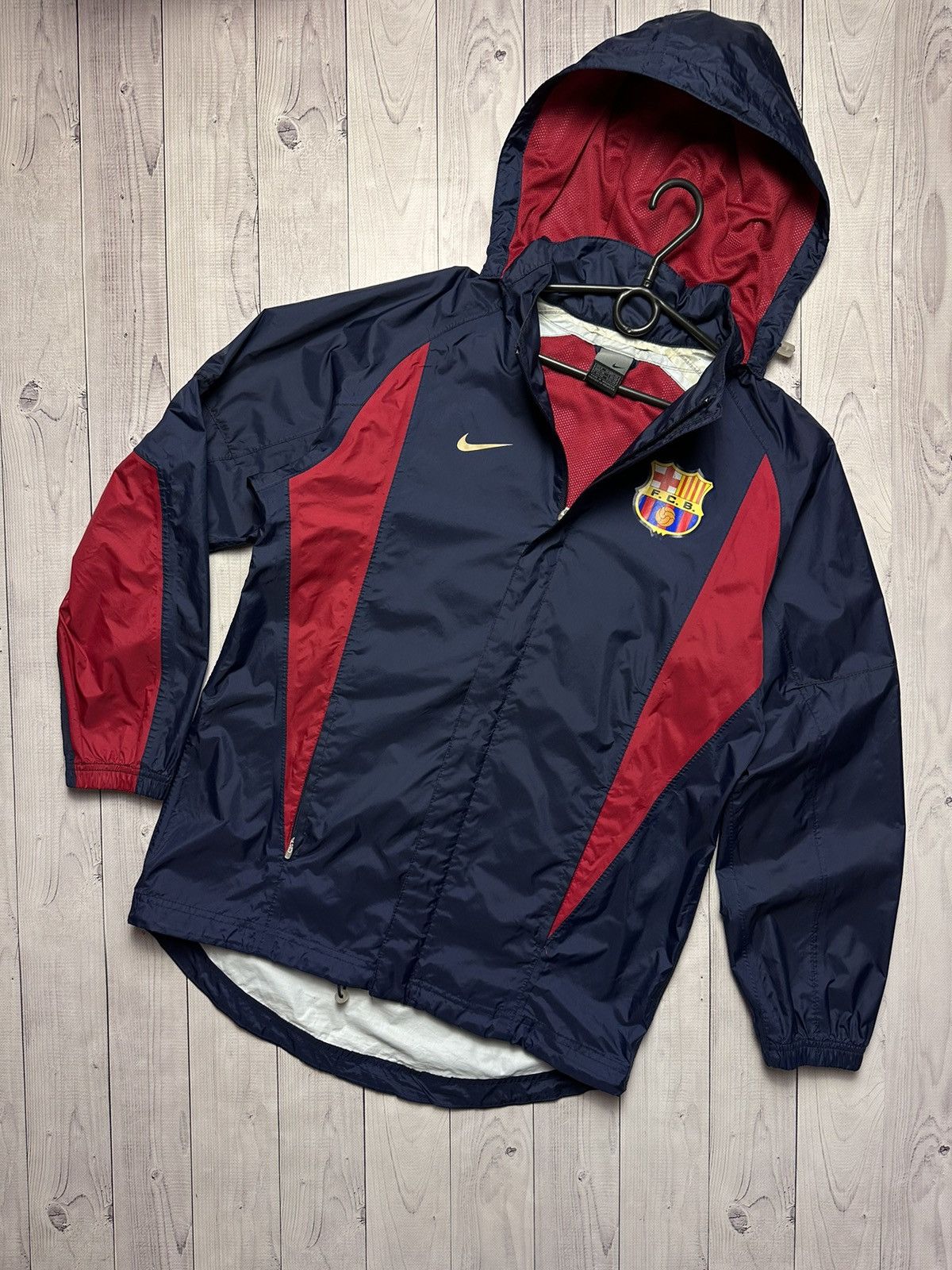 Image of F C Barcelona x Nike Vintage Nike Barcelona Soccer Jacket Logo Size S in Navy, Men's