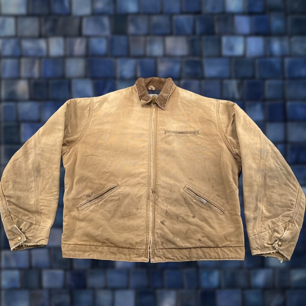 VINTAGE Carhartt Jacket 6BLJ Mens Brown Canvas Bomber Lined 90s Workwear Quilted Read