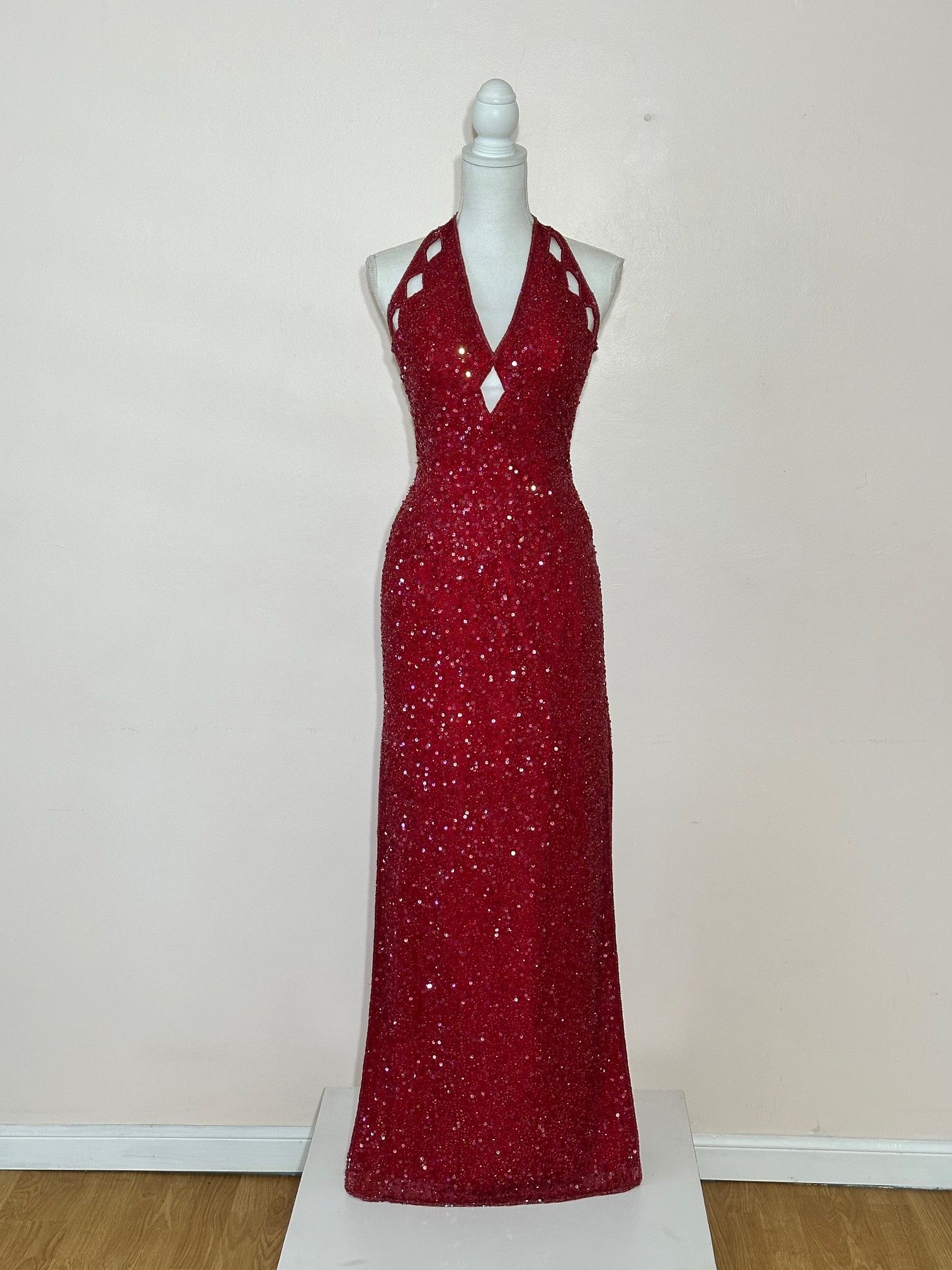 Vintage Scala Red Beaded and Sequin Halter Gown Size M Size M / US 6-8 / IT 42-44 - 8 Thumbnail