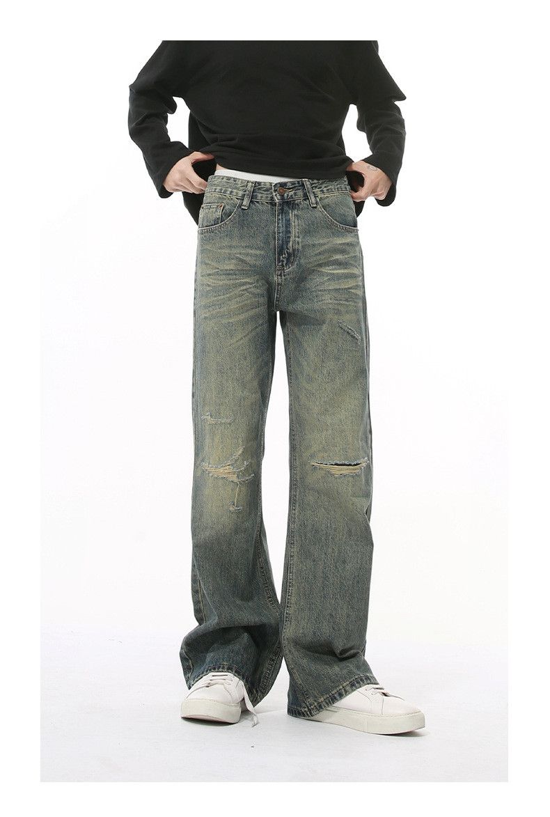 Japanese Brand × Jean Street loose washed distressed straight flared ripped jeans Size US 32 / EU 48 - 2 Thumbnail