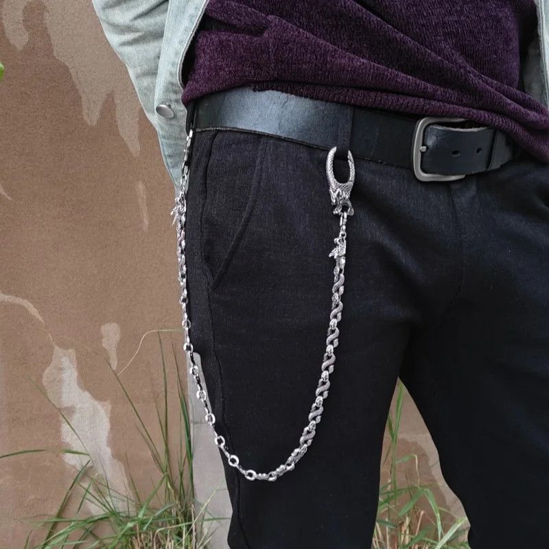 Jewelry Dragon Head Punk Pants Chain Silver Size ONE SIZE - 1 Thumbnail