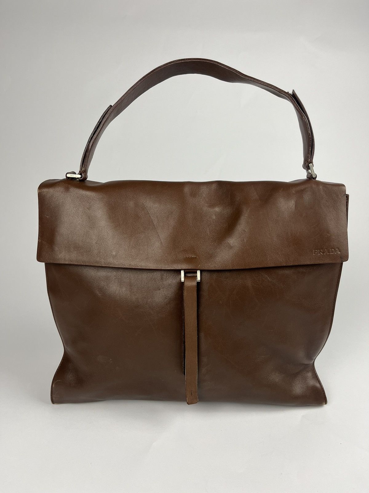 image of Prada Brown Leather Mesh Strapped Bag Fw 1999, Men's