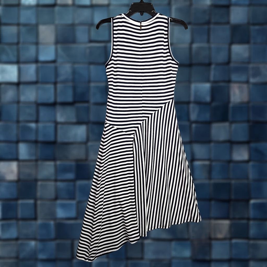 Michael Kors Michael Kors Black White Stripe Sleeveless Asymmetrical Fit Flare Dress Sz S Size S / US 4 / IT 40 - 1 Thumbnail