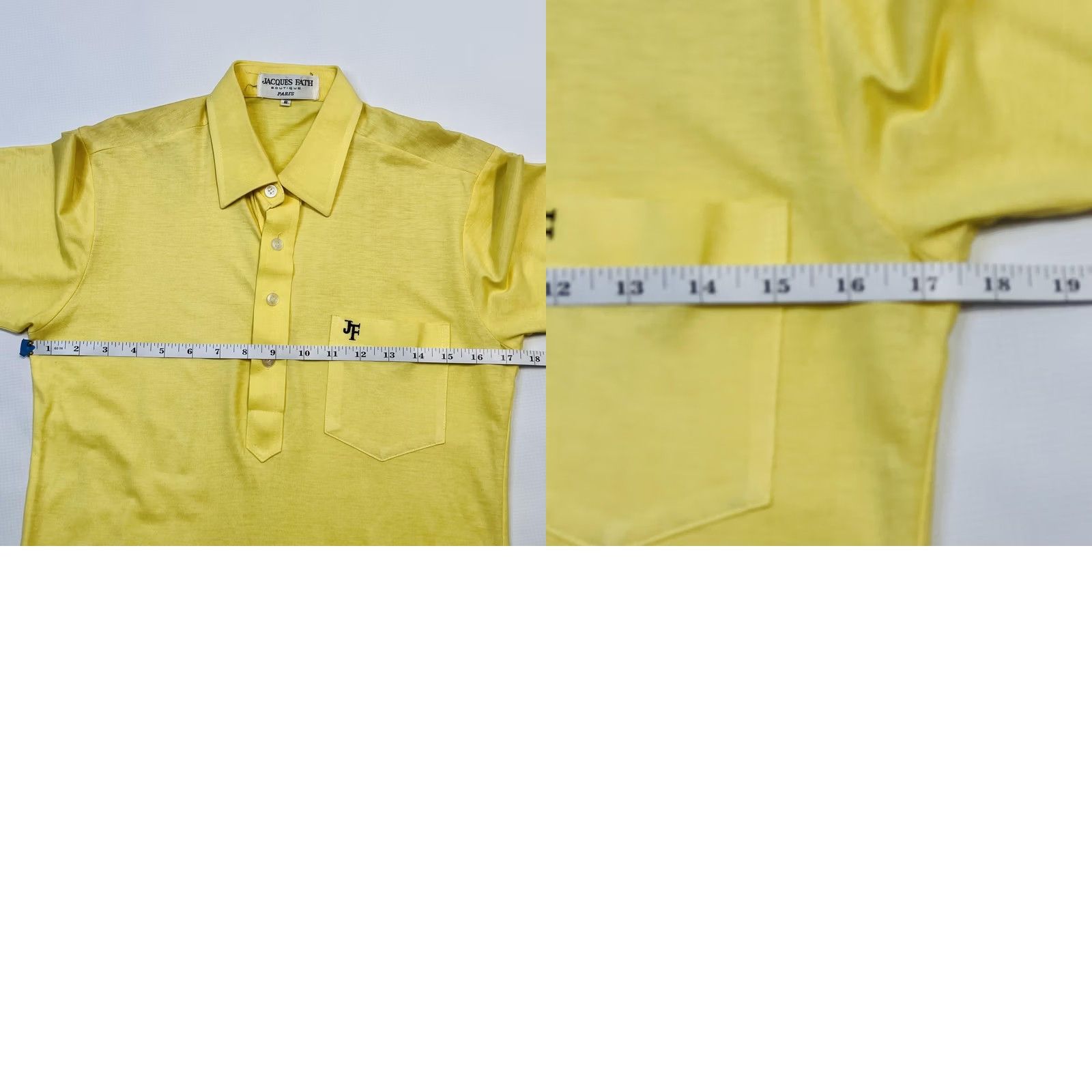 Vintage Jacques Fath Polo Shirt Mens Small Yellow Paris Boutique JF Pocket Retro Mod 60s Size US S / EU 44-46 / 1 - 8 Thumbnail
