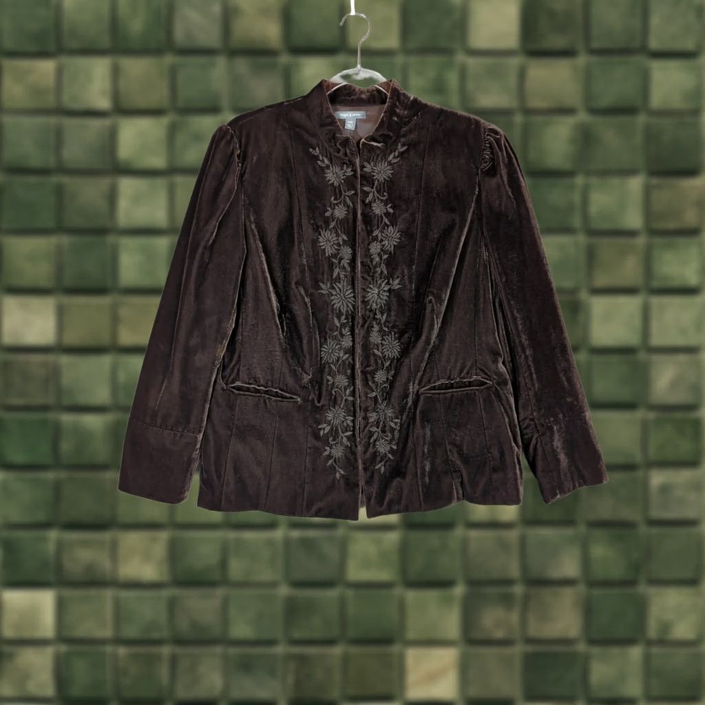 Apt. 9 VINTAGE Apt 9 dark brown velvet embroidered blazer jacket Womens 16 whimsy goth fairycore Size XXL / US 16-18 / IT 52-54 - 1 Thumbnail
