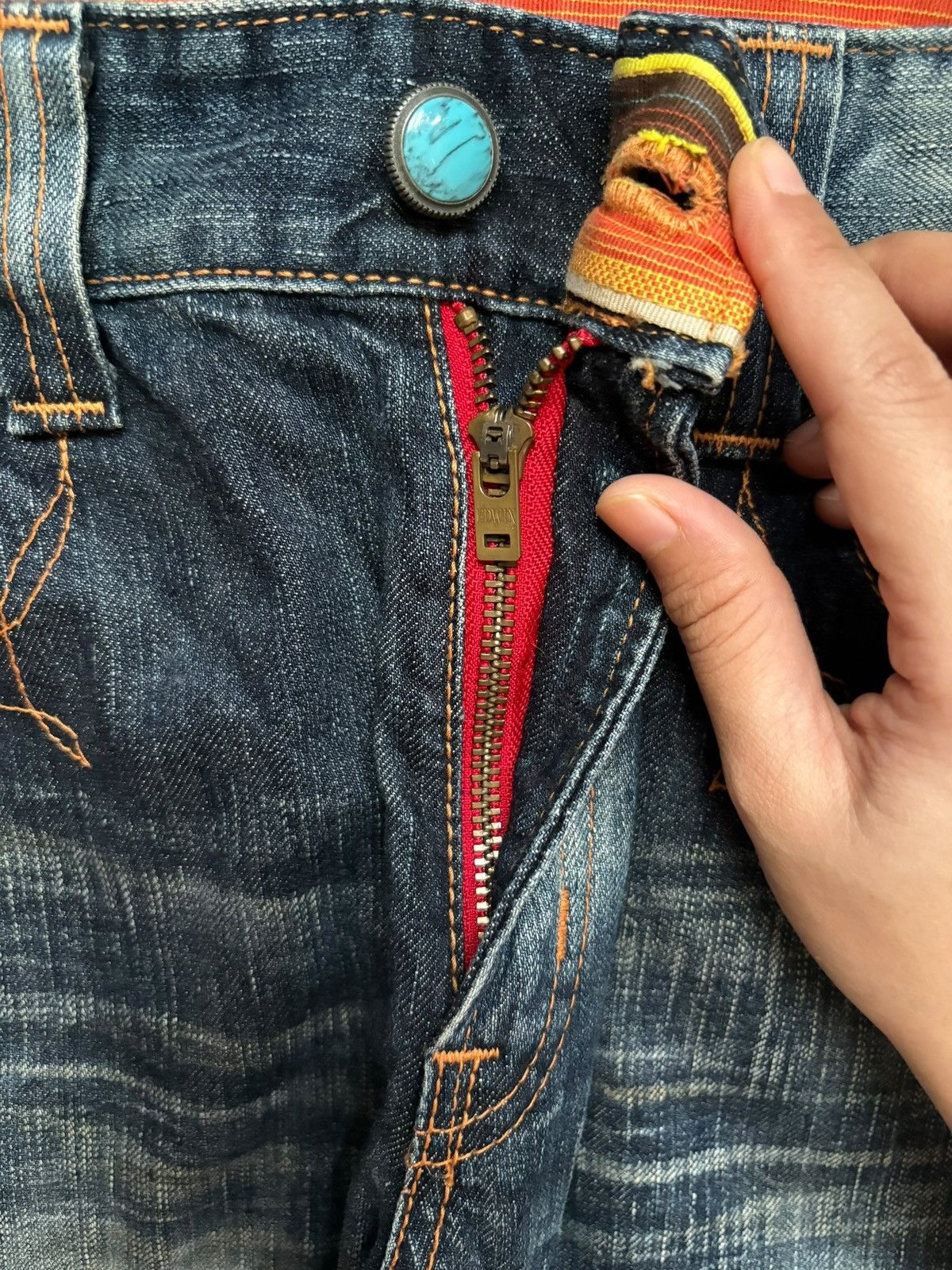 Edwin × Japanese Brand Vintage Japanese Edwin Bleach Mud Wash Bootcut Flare Jeans Size US 33 - 3 Thumbnail