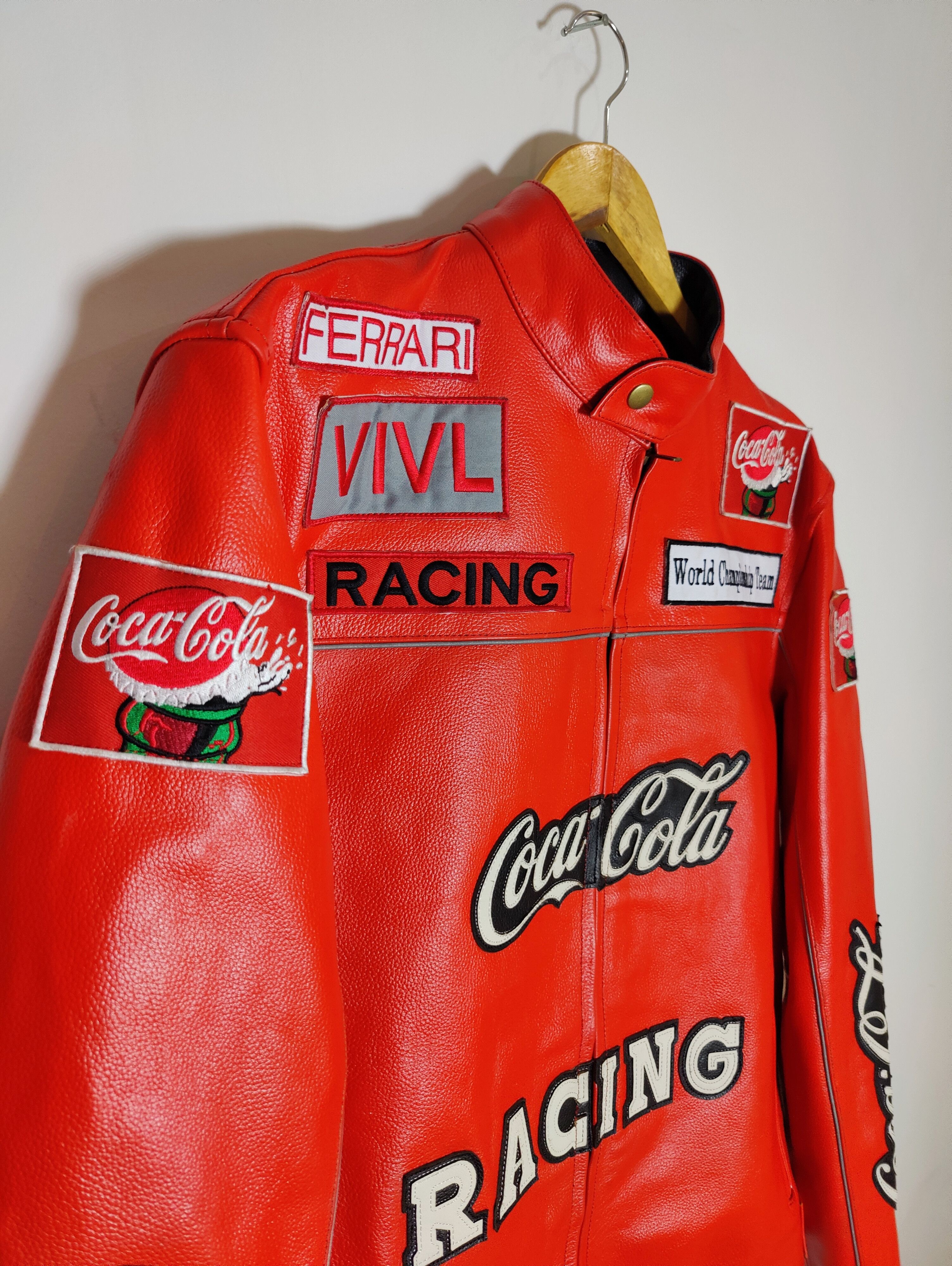 Vintage Coca Cola Racing Leather Jacket RARE 90s Size US M / EU 48-50 / 2 - 4 Thumbnail