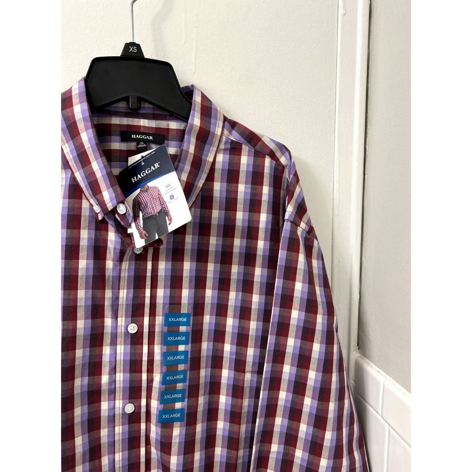 Haggar VINTAGE Haggar Shirt Mens 2XL Wine Plaid Button-Down Long Sleeve NWT Size US XXL / EU 58 / 5 - 4 Thumbnail
