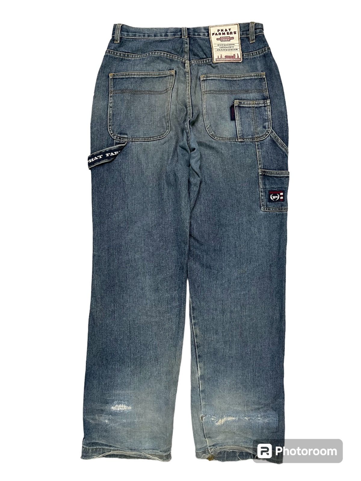 Phat Farm × Vintage 90s PHAT FARM BAGGY CARPENTER DISTRESSED DENIM Size US 31 - 1 Thumbnail