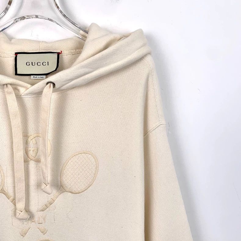 Gucci Gucci Beige logo embroidered cotton hooded drawstring sweat Size US S / EU 44-46 / 1 - 3 Thumbnail