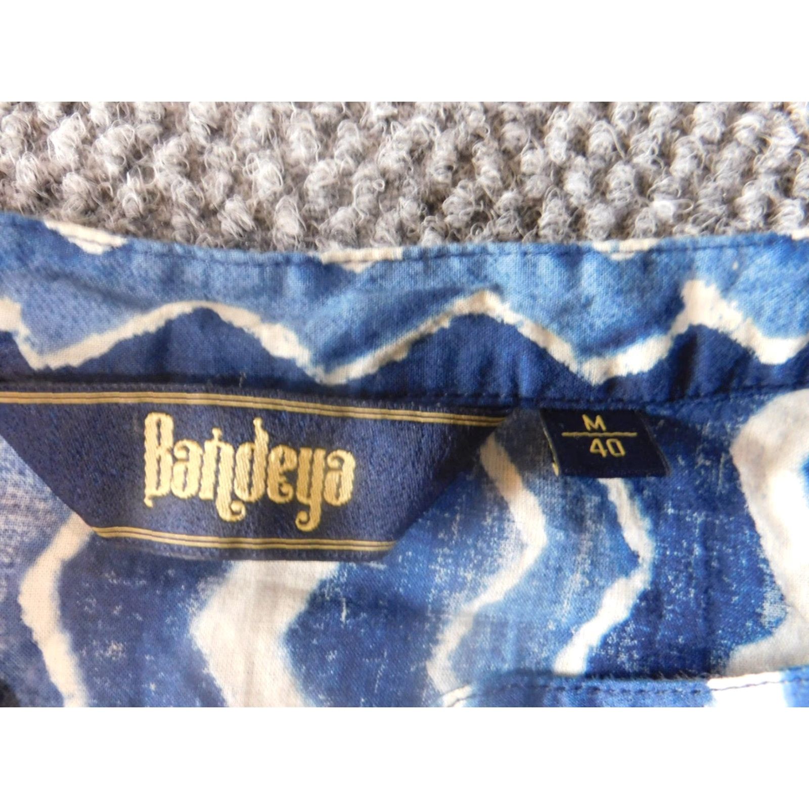 Vintage Bandeya Womens Blouse M Striped Button Long Sleeve V-Neck Pullover Casual Blue Cotton Regular Ruffle Accent 100% Down Fabric Down No holes or tears Size M / US 6-8 / IT 42-44 - 5 Thumbnail