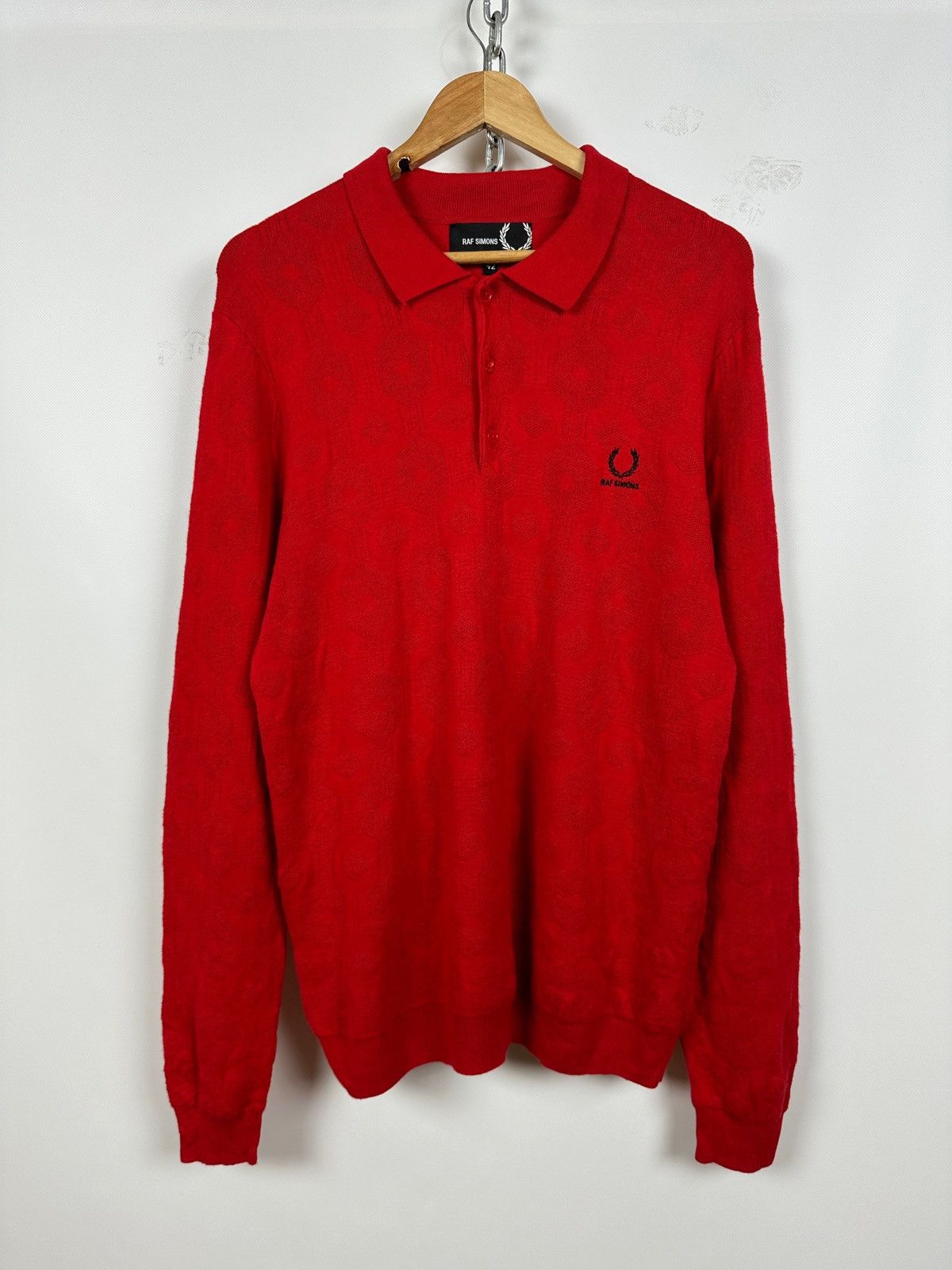 Fred Perry × Raf Simons RAF Simons X Fred Perry Red Silk Knit Sweater Size US XL / EU 56 / 4 - 1 Thumbnail