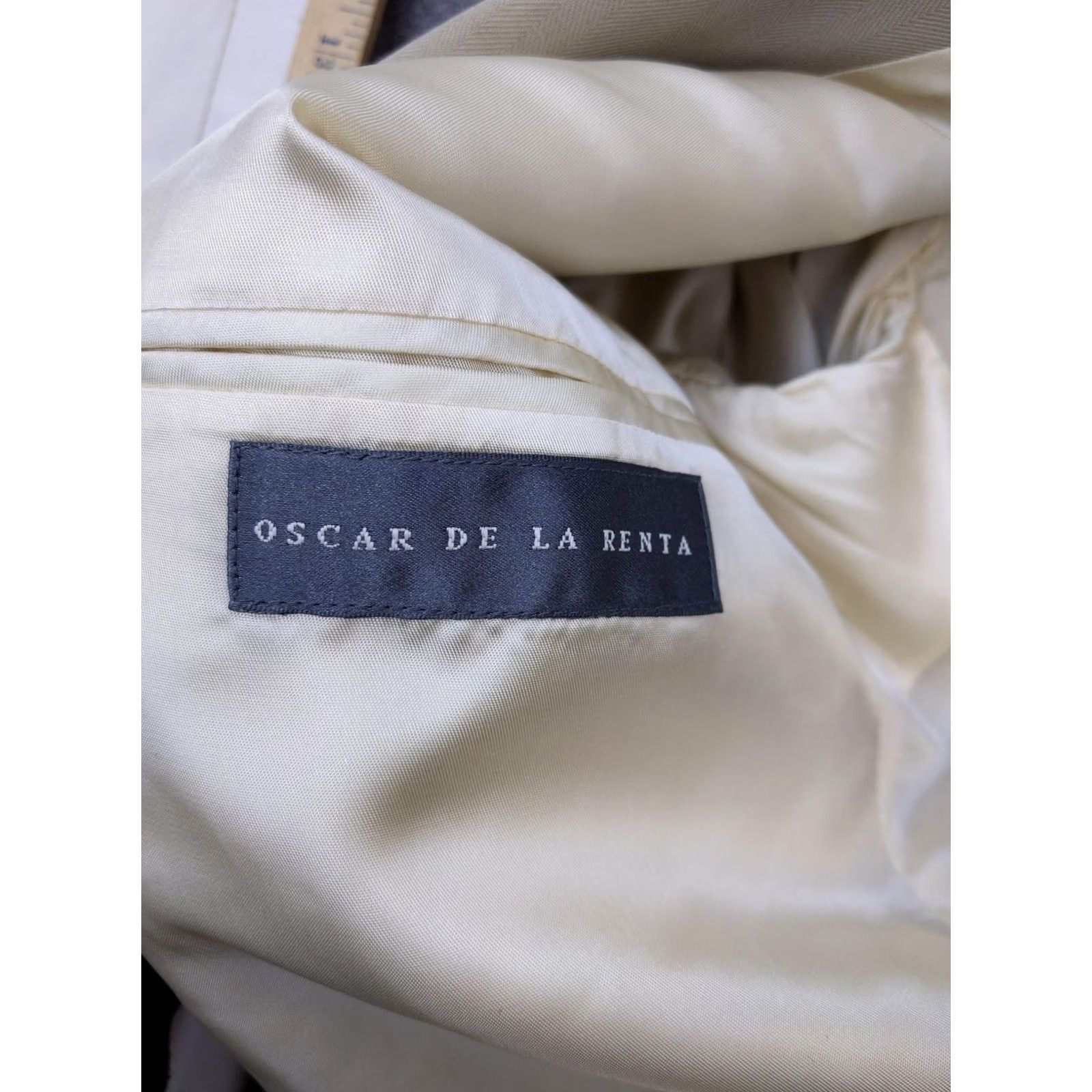 Oscar De La Renta Oscar de la Renta Blazer Mens 48R Beige 100% Silk Herringbone Sport Coat Jacket Size 48R - 5 Thumbnail