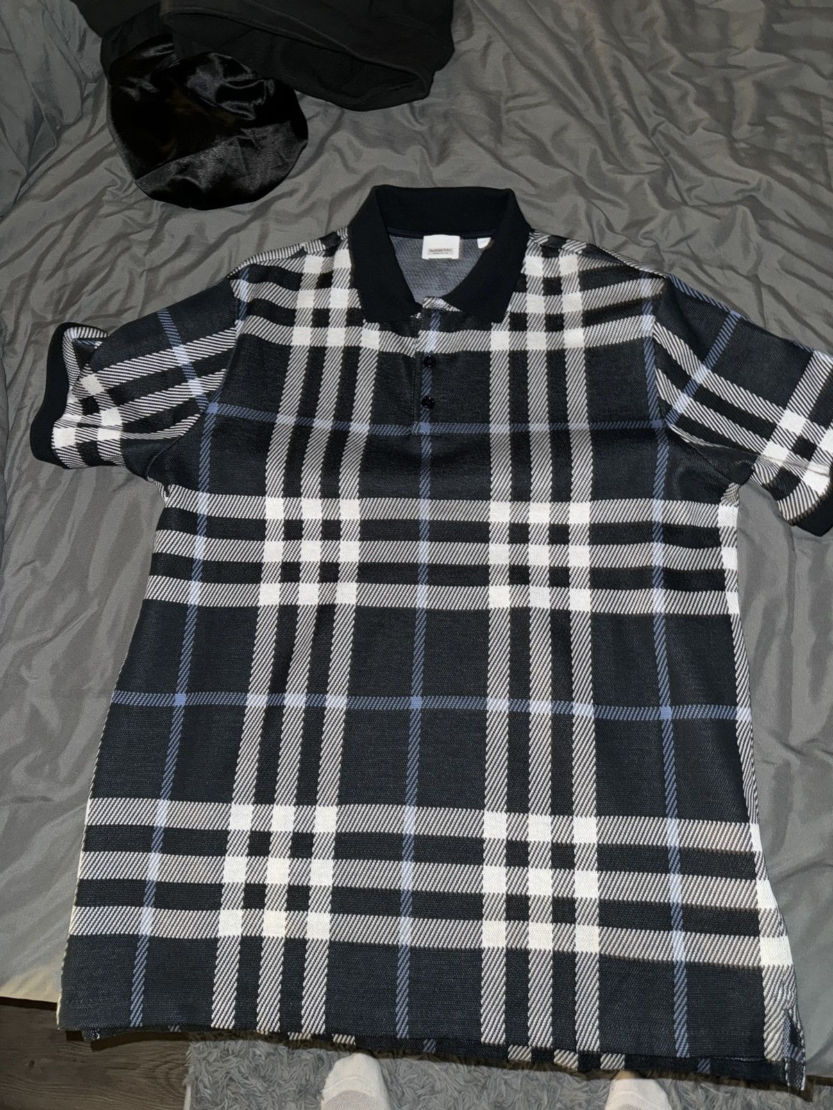Short Sleeve Blue Check Burberry Polo