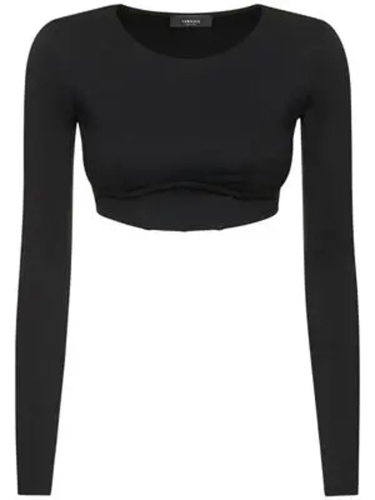 Versace Versace Black Long Sleeve Crop Top Size S Size S / US 4 / IT 40 - 3 Thumbnail