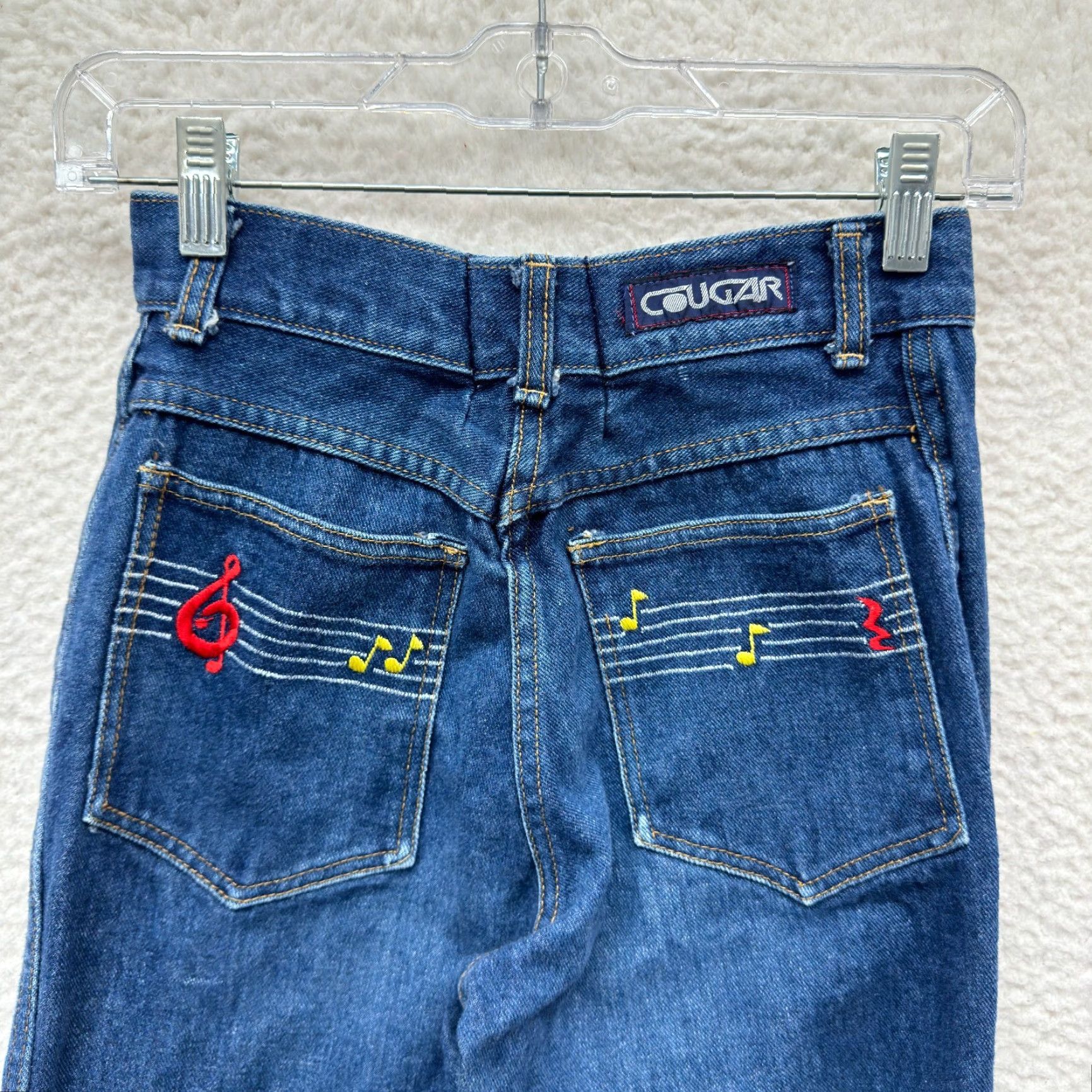 Cougar VINTAGE 80s Western Jeans Cougar Denim Long Tall High Waist Embroidered Blue 0 24 Relaxed Straight Mens Womens Boys Girls Size 25" / US 0 / IT 36 - 3 Thumbnail