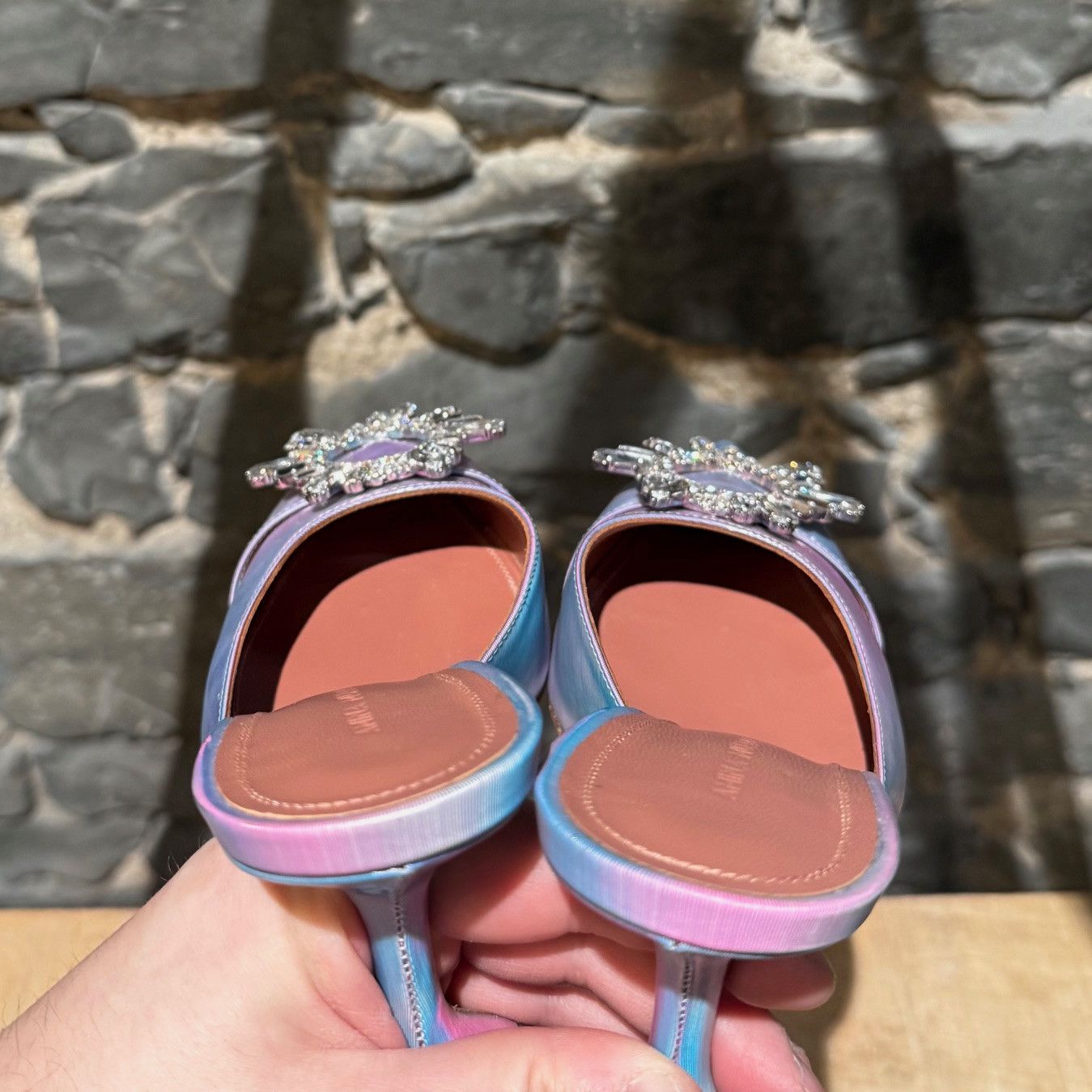 Amina Muaddi Amina Muaddi Begum Iridescent Heeled Mules Size US 7.5 / IT 37.5 - 12 Thumbnail