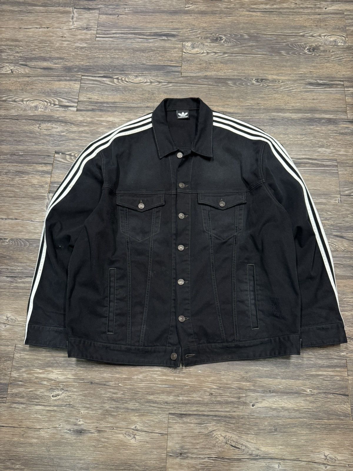 Balenciaga x Adidas 3-Stripe Black Denim Jacket *RARE*