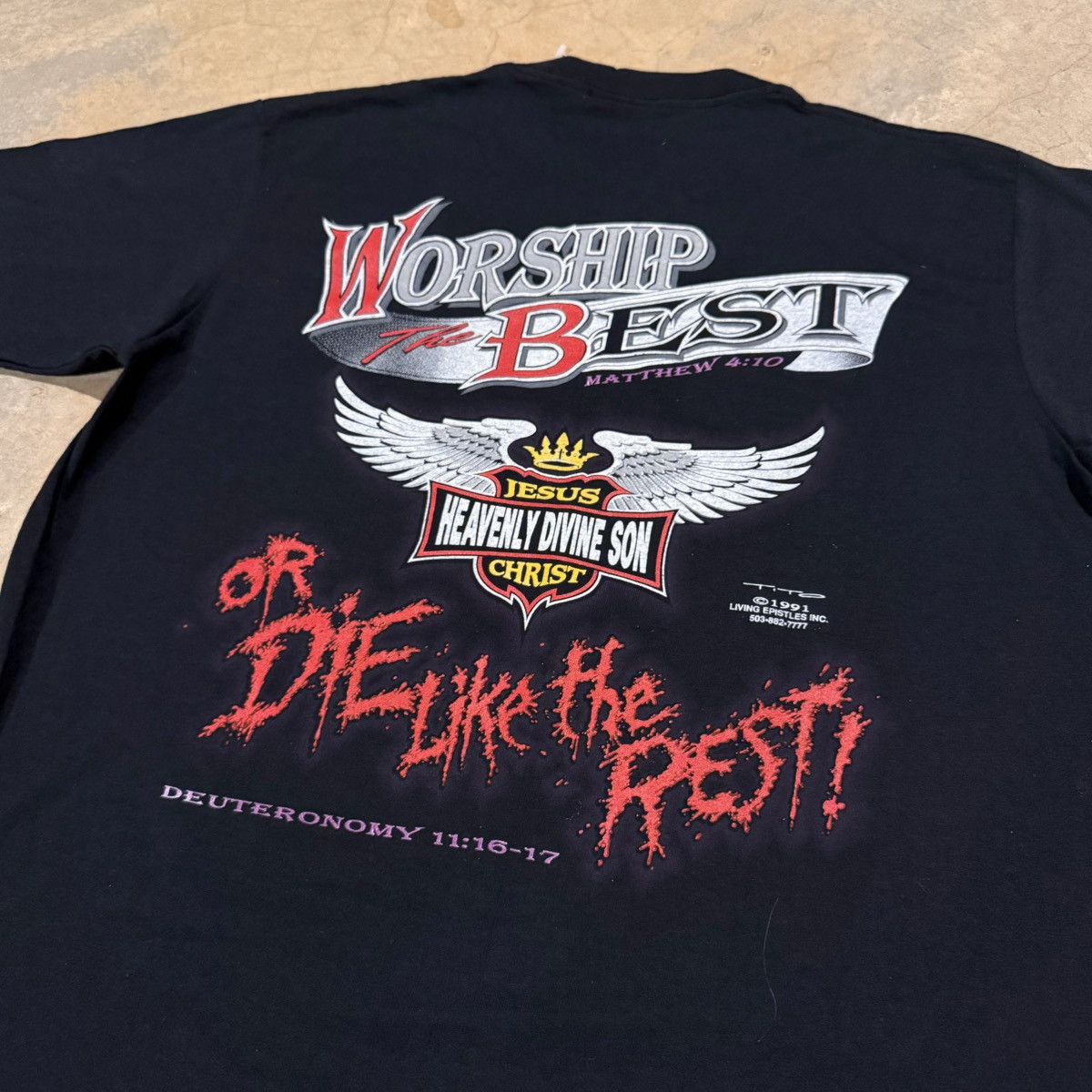 Vintage Deadstock Vintage 1991 Living Epistles Born To Die Jesus Tee Size US L / EU 52-54 / 3 - 12 Thumbnail