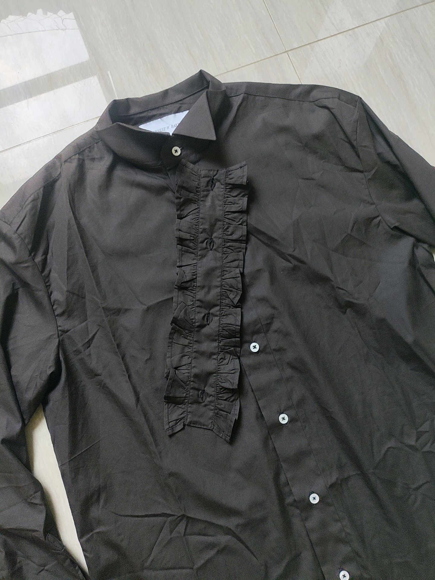 Ernest W. Baker AW18 Frill Collar Drak Brown Royal Shirt Size US S / EU 44-46 / 1 - 2 Thumbnail