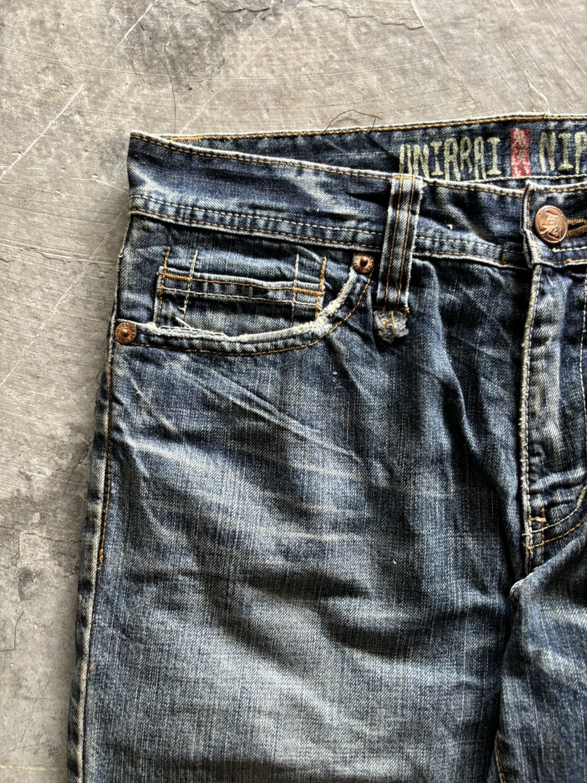Karakuri Tamashii ONIARAI NIPPON JAPANESE DENIM DISTRESSED WASHED PUNK GRUNGE Size US 31 - 9 Thumbnail