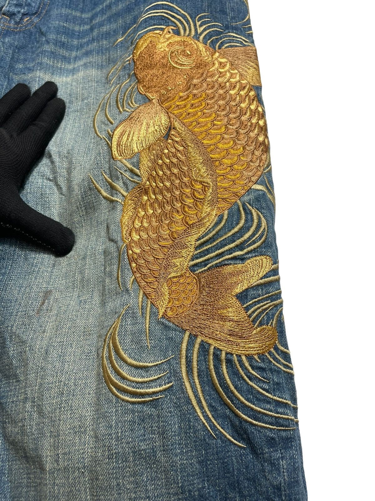 If Six Was Nine Vintage Karakuri Generation Big Koi Fish embroidered Denime Size US 35 - 6 Thumbnail