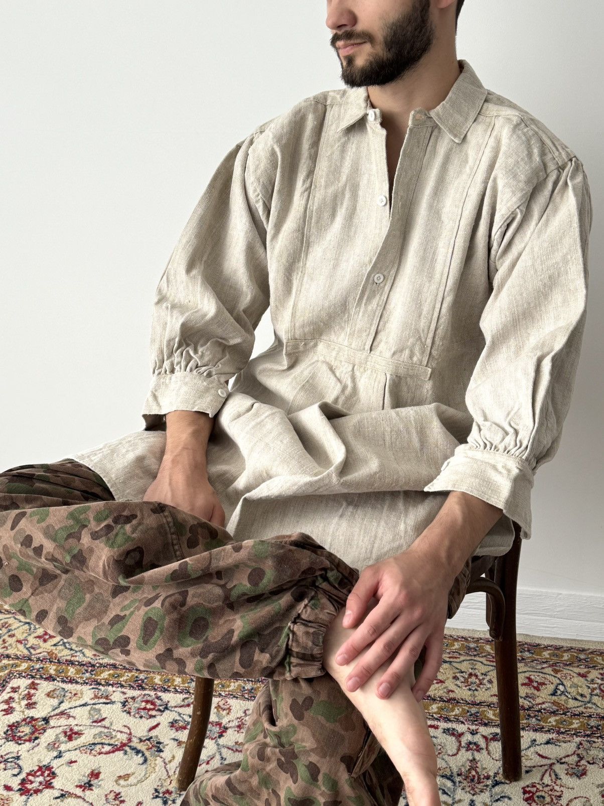 Japanese Brand ≈1880s Antique French Peasant Work Linen Smock Shirt Size US M / EU 48-50 / 2 - 2 Thumbnail
