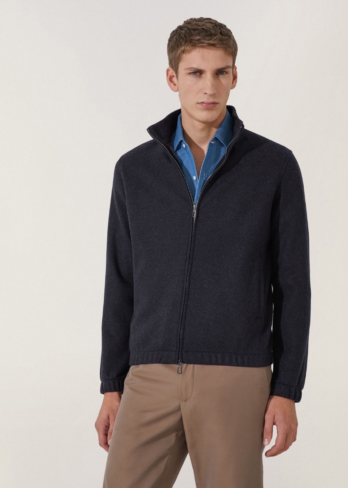Loro Piana o1srvl11e0125 Cashmere Jersey Bomber Jacket in Navy Blue Size US M / EU 48-50 / 2 - 5 Thumbnail