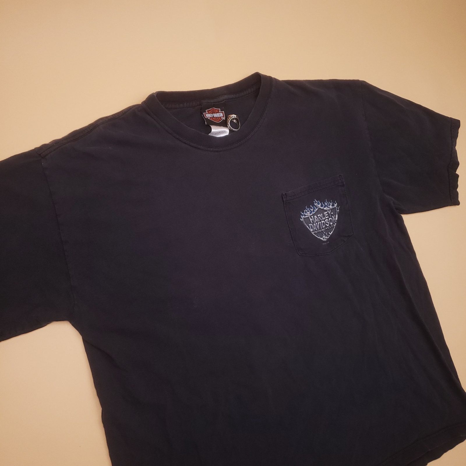 Harley Davidson y2k Harley Davidson Motorcycles Flames Pocket T Shirt Mens L Size US L / EU 52-54 / 3 - 6 Thumbnail