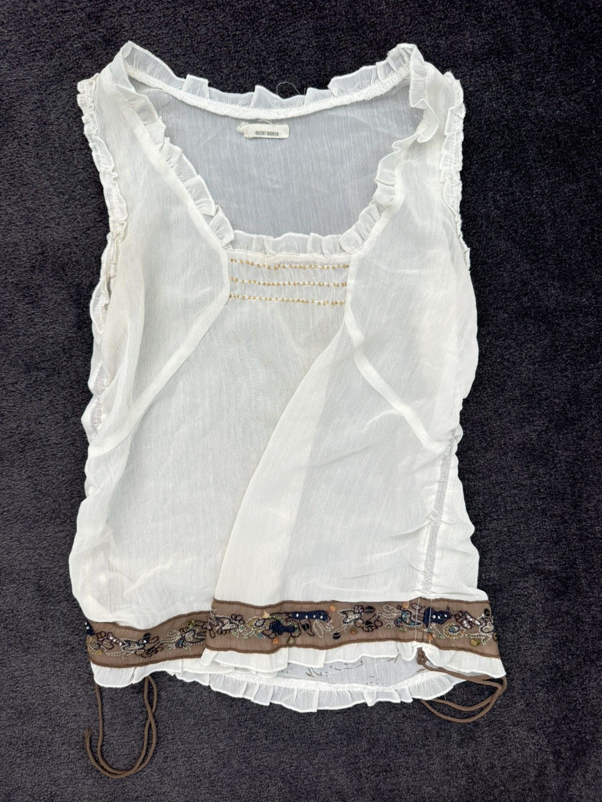 Vintage White singlet with brown and tie up detailing Size S / US 4 / IT 40 - 3 Thumbnail