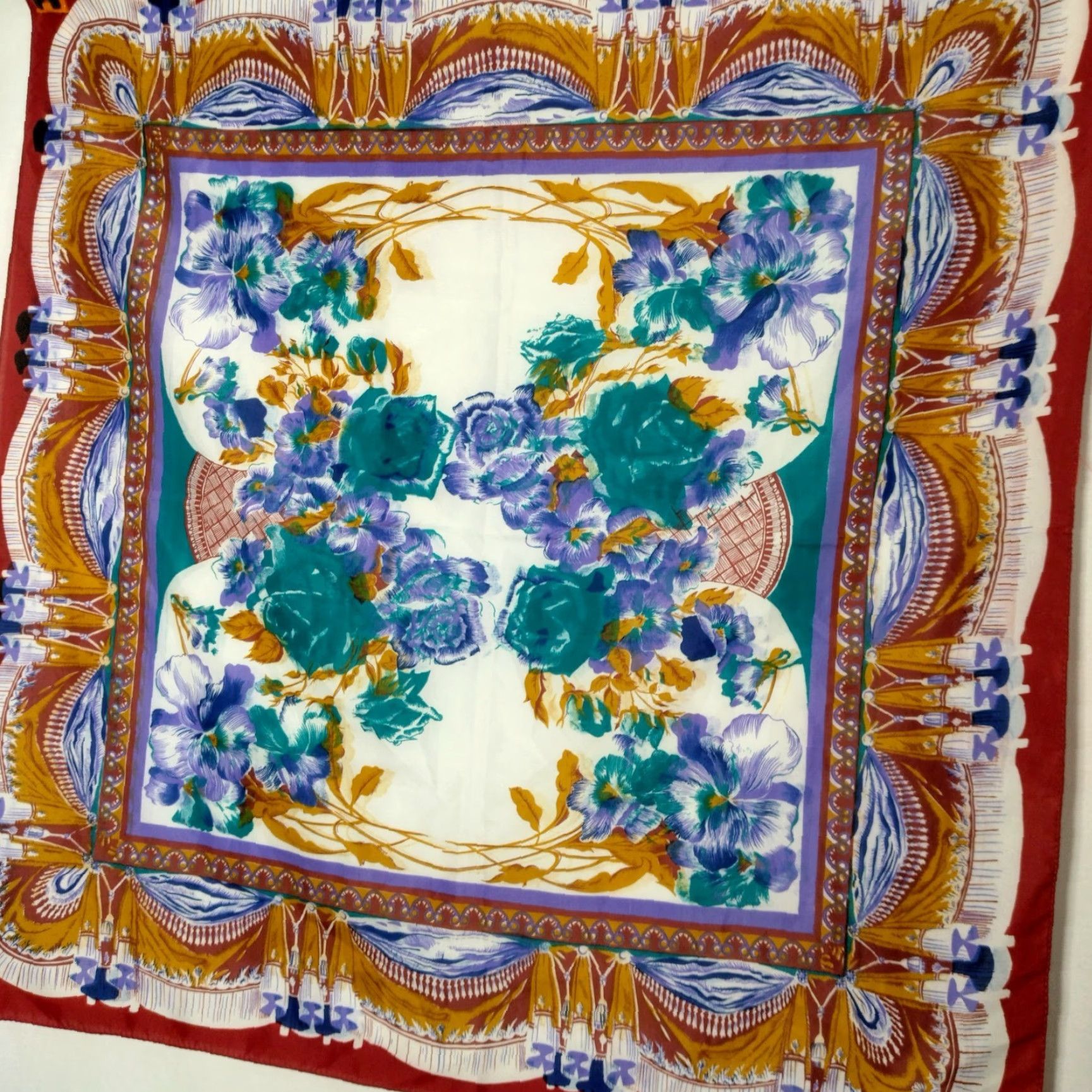Altea Martinique Scarf Floral Tapestry Boho Bandana 29.5" x 30.5" Maroon Teal Purple Multicolor Polyester Polyester Rectangle Scarf Size ONE SIZE - 4 Thumbnail