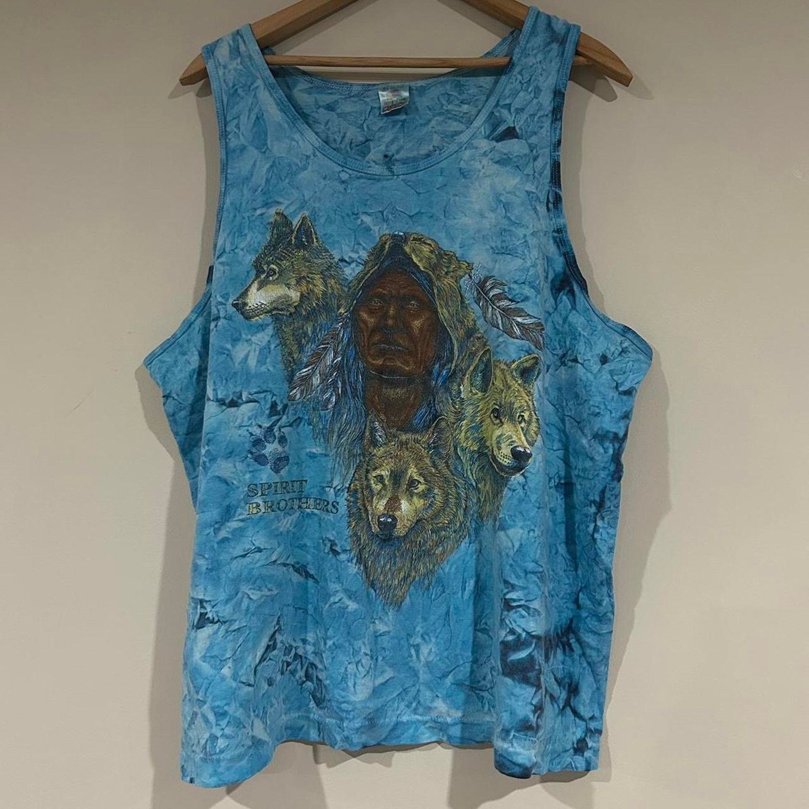 Fruit Of The Loom Vintage Native American Wolves Spirit Brothers Tank Top Size US XL / EU 56 / 4 - 1 Thumbnail