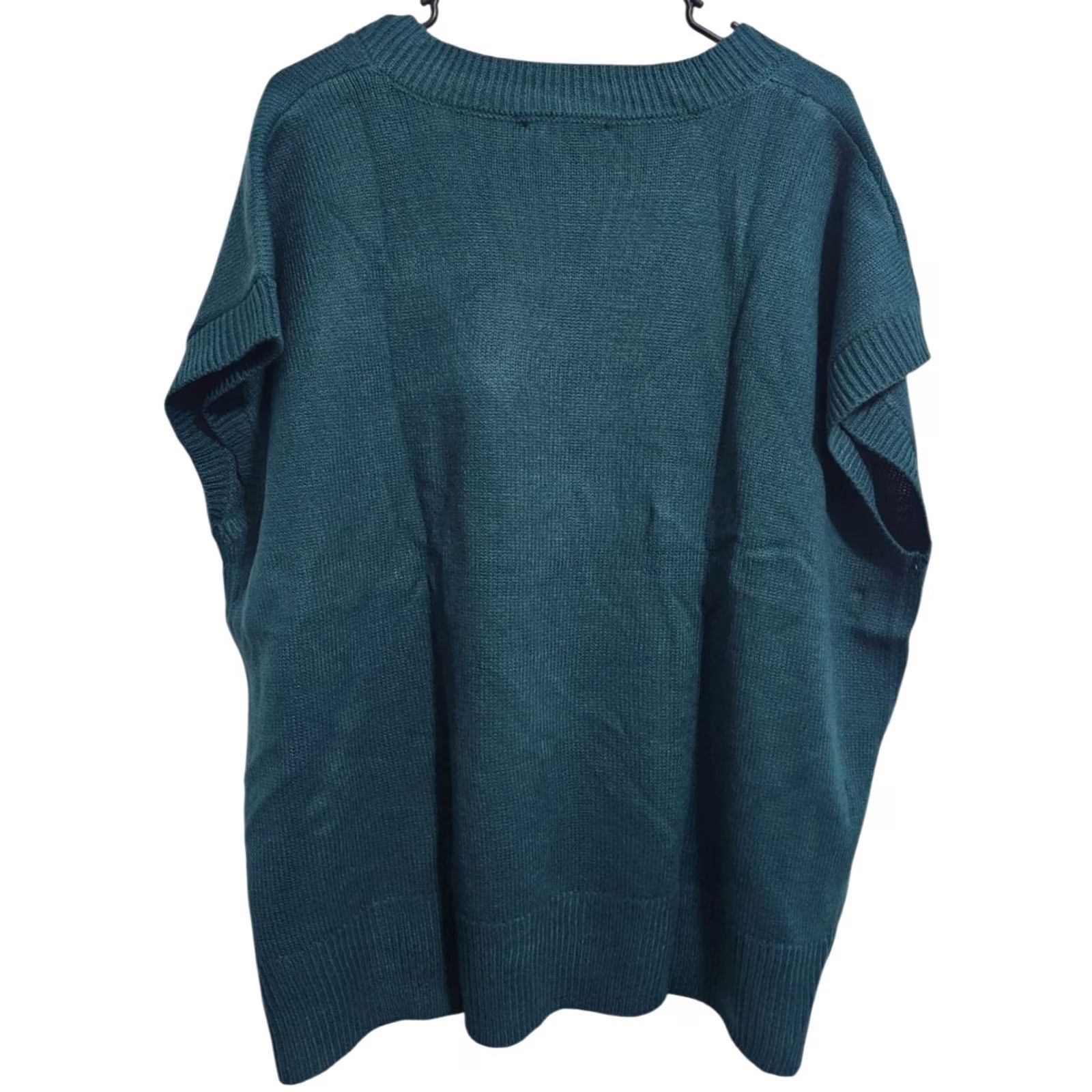 Vintage New York & Company Womens 2XL Sweater V-Neck Short Sleeve Pullover Jewels Green Size XXL / US 16-18 / IT 52-54 - 2 Thumbnail