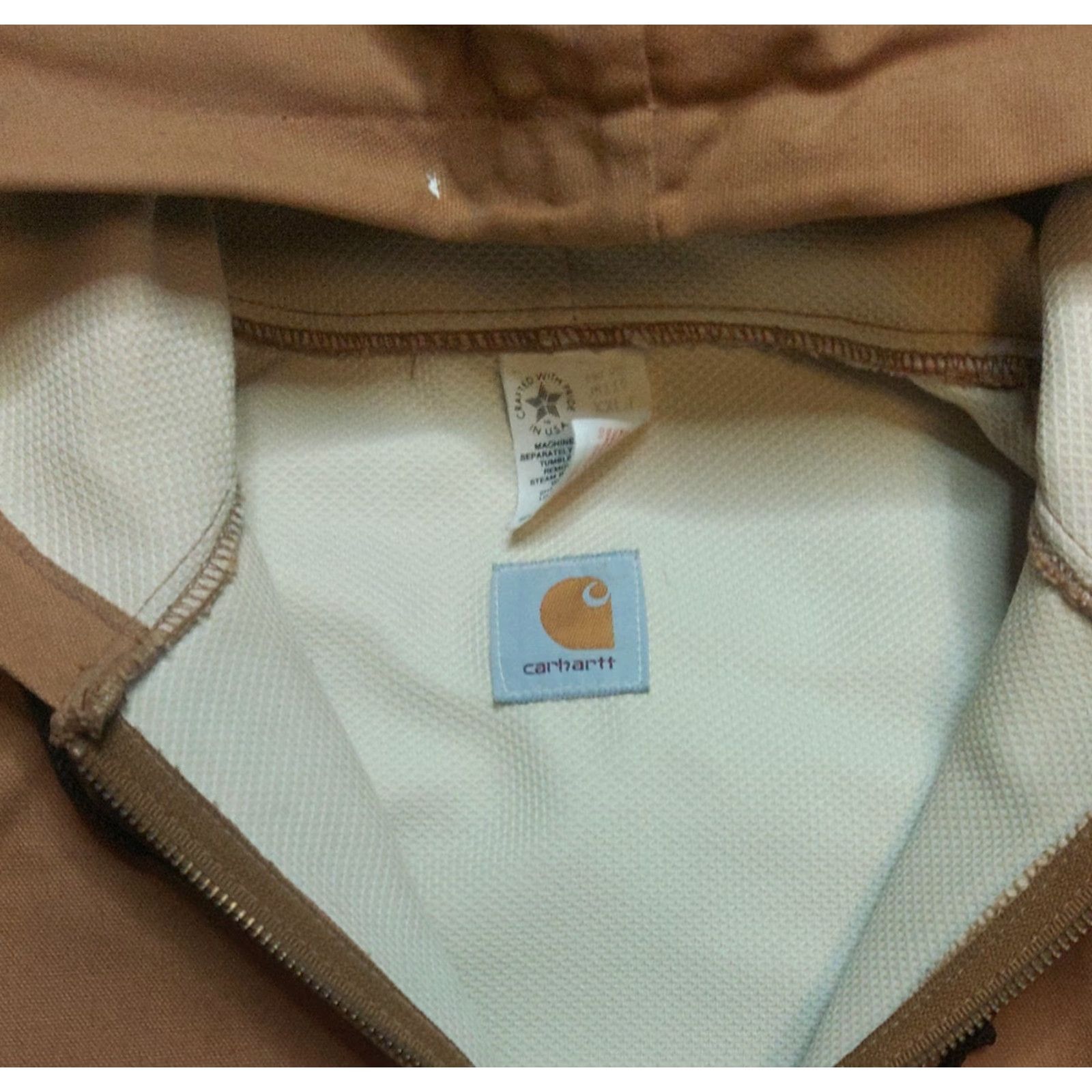 Carhartt VINTAGE Carhartt Jacket Mens 2XLT Hooded Wool Lined Bomber Canvas Workwear Brown Zip Front Mid-Length All Seasons 90s USA Outdoors Mens Size US XXL / EU 58 / 5 - 6 Thumbnail