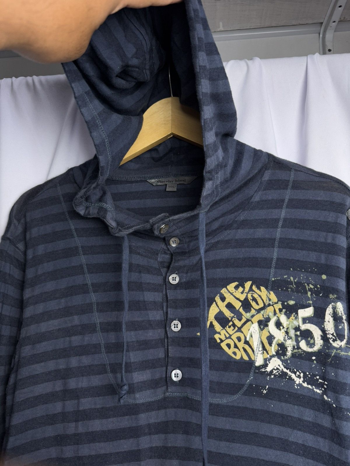 If Six Was Nine × Japanese Brand × Le Grande Bleu (L.G.B.) Japanese Stripe Hoodie Like Long Sleeve Ifsix Lgb Style Size US L / EU 52-54 / 3 - 4 Thumbnail