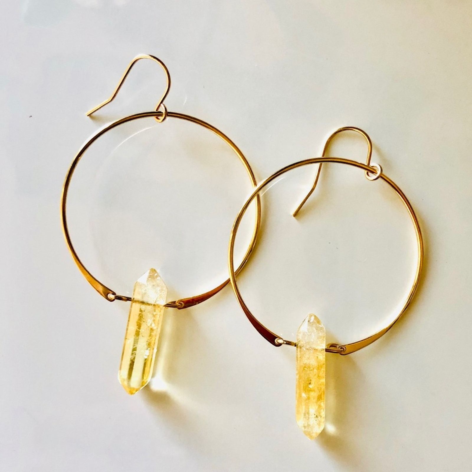 Anthropologie Citrine Yellow Gold Gemstone Crystal Hoop Earrings Jewelry, Women's