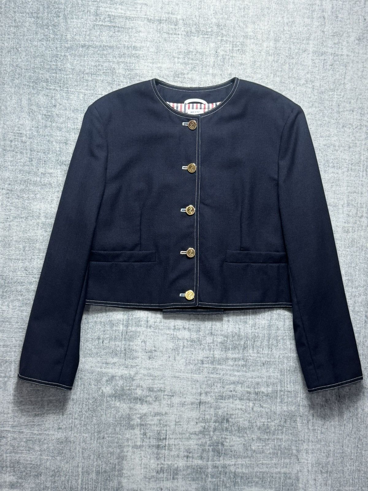Thom Browne Fresco Box Pleat Cardigan Jacket Women Size S / US 4 / IT 40 - 2 Thumbnail