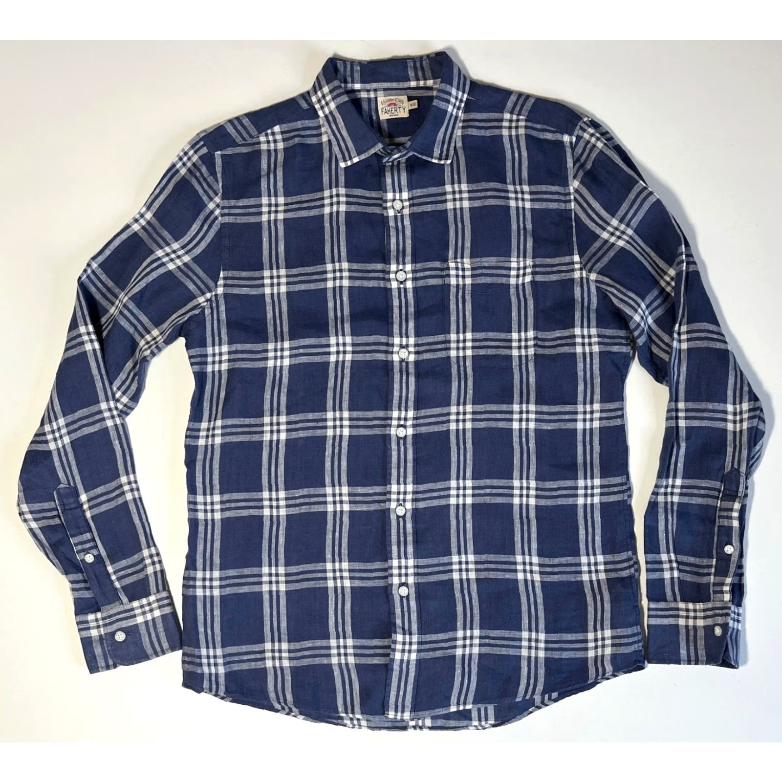Faherty Faherty Men’s Button-Up Linen Shirt Plaid Blue M Adult Button-Up Long Sleeve Casual Regular Fit Shirts Mens Size US M / EU 48-50 / 2 - 3 Thumbnail