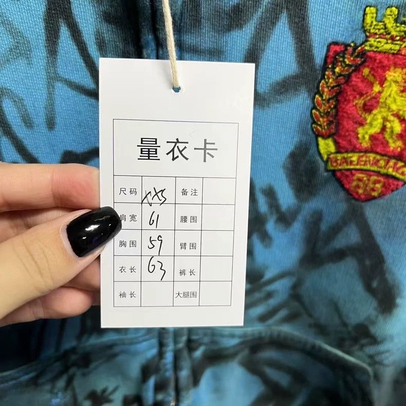 Balenciaga Balenciaga Blue distressed effect graffiti zip-up hooded s Size US XXS / EU 40 - 7 Thumbnail
