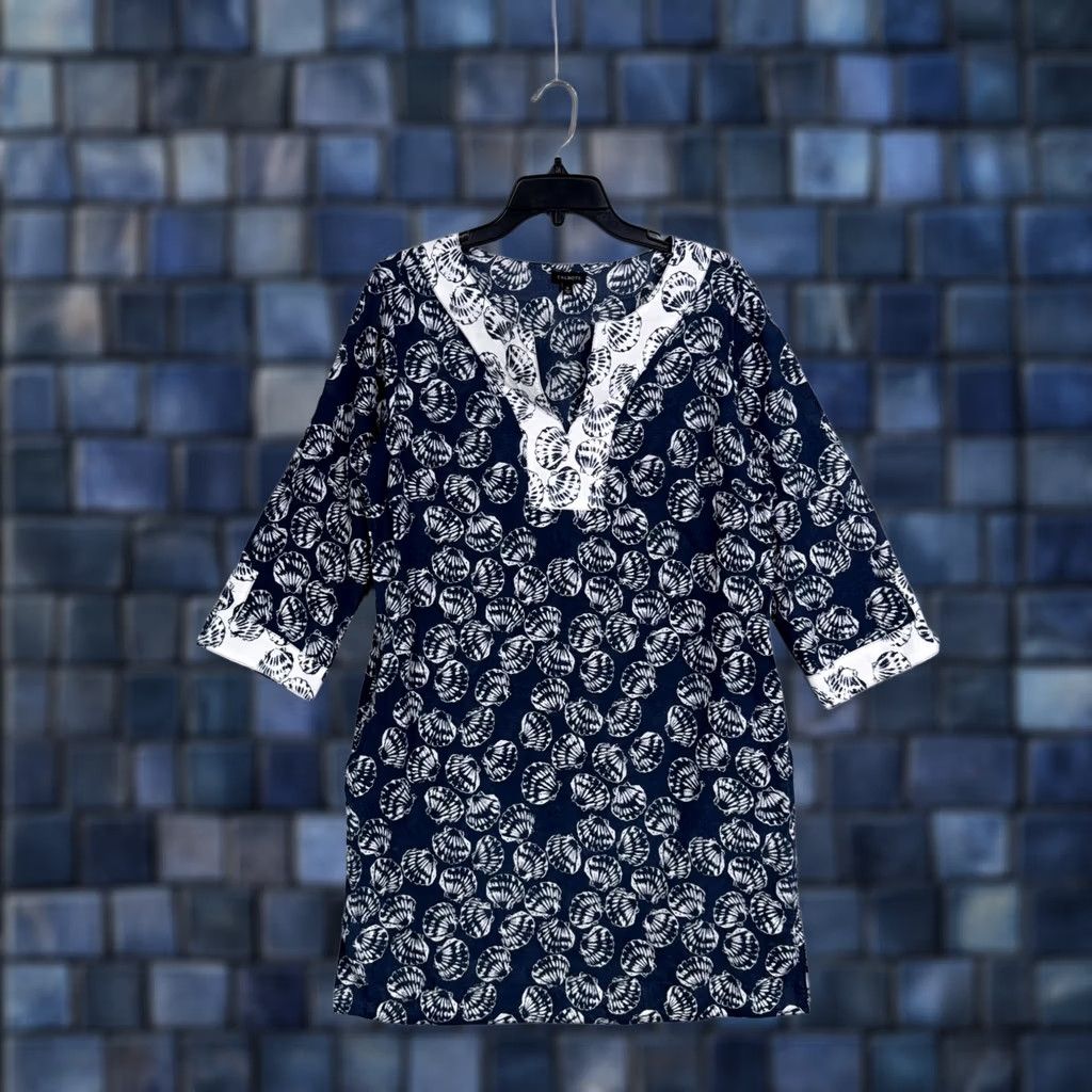Talbots Talbots Dress Womens Medium Blue Shell Print V Neck Shift Pockets 3/4 Sleeve Size M / US 6-8 / IT 42-44 - 1 Thumbnail